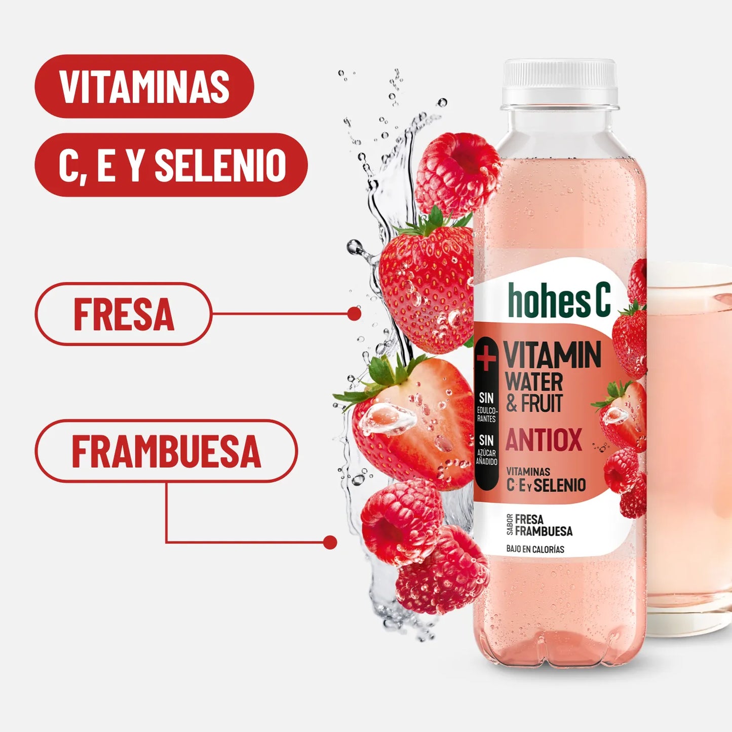 hohes C Vitamin Water Antiox - Fresa y Frambuesa - Pack de 6 (6x0,5L)