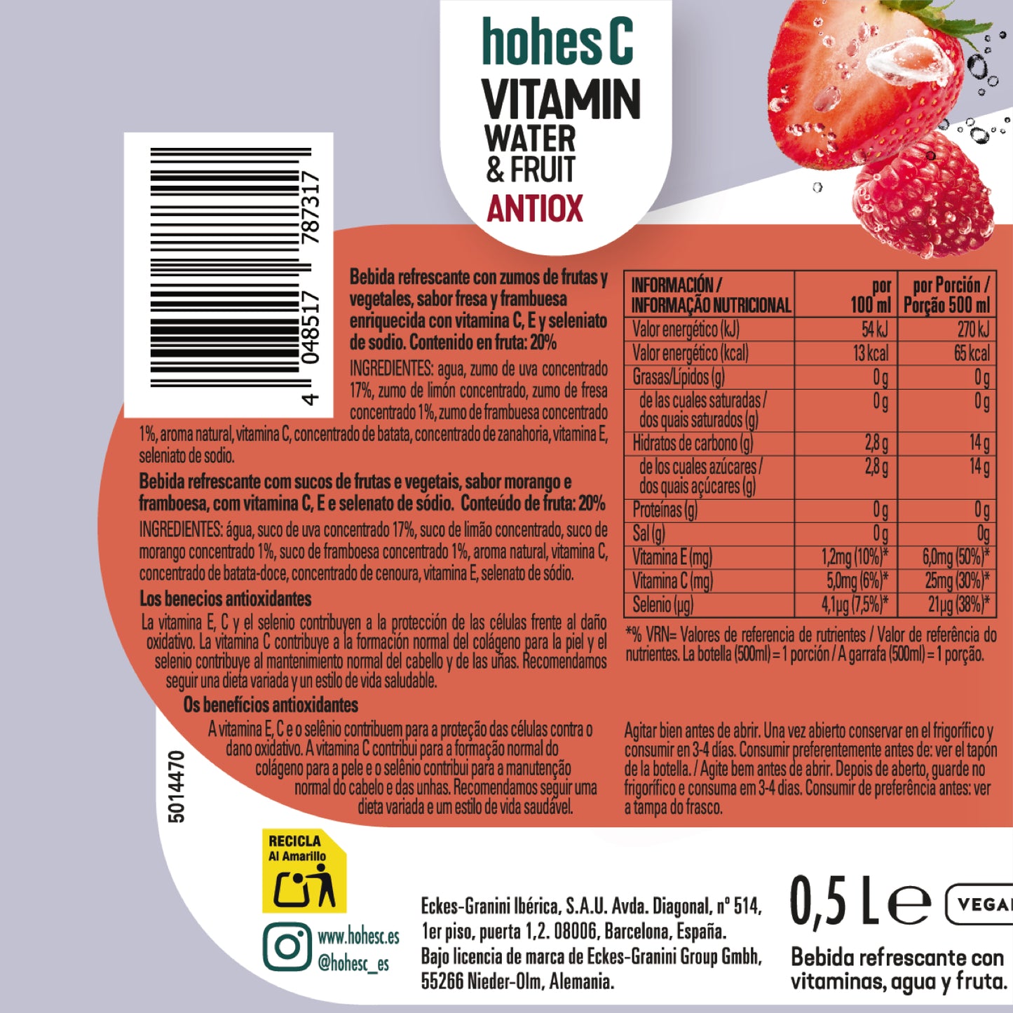 hohes C Pack de 3 sabores - Vitamin Water  - Pack de 6 (6x0,5L)