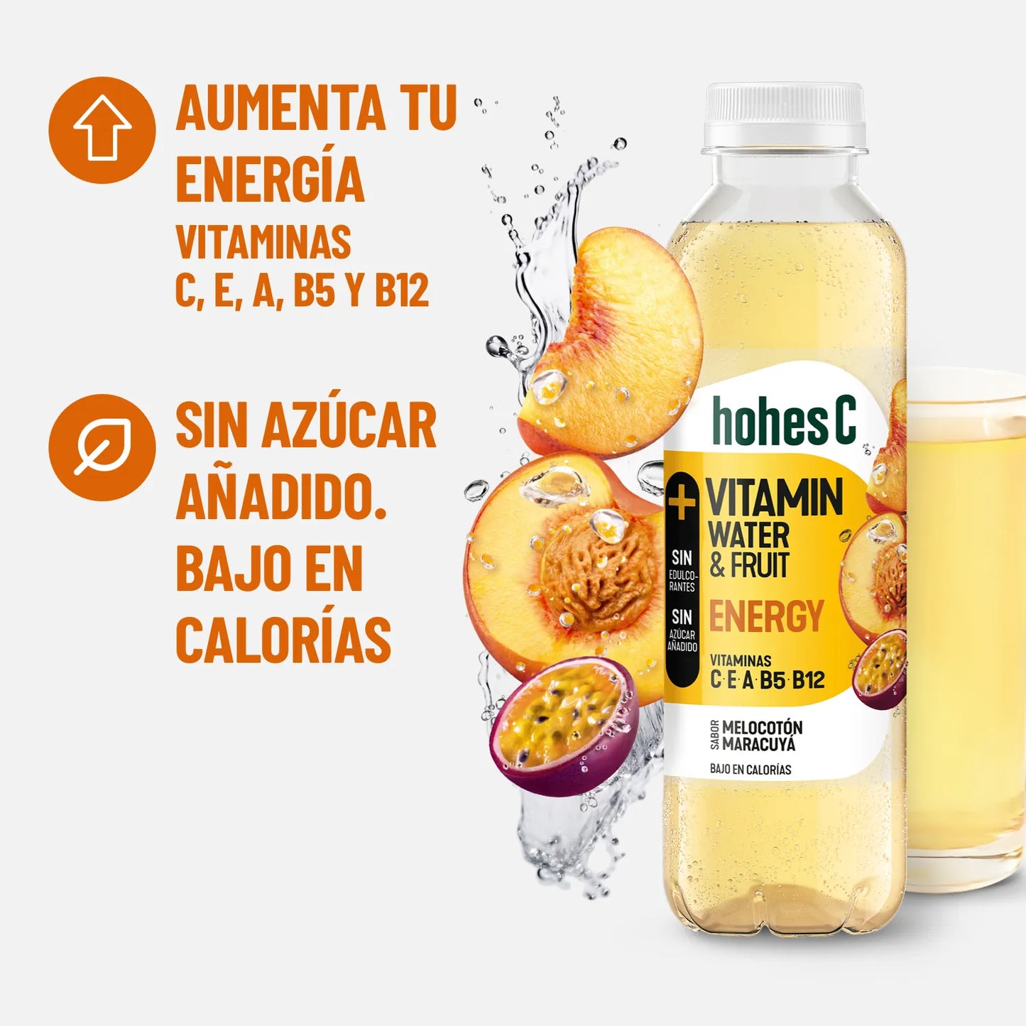 hohes C Vitamin Water Energy - Melocotón y Maracuyá - Pack de 6 (6x0,5L)