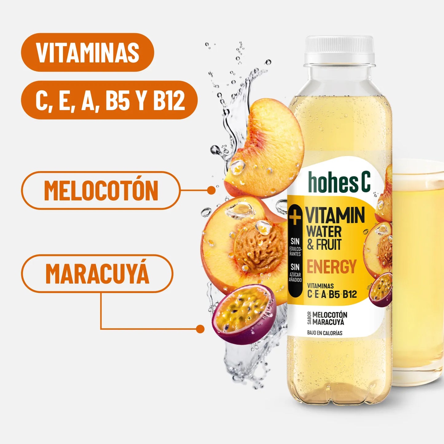 hohes C Vitamin Water Energy - Melocotón y Maracuyá - Pack de 6 (6x0,5L)