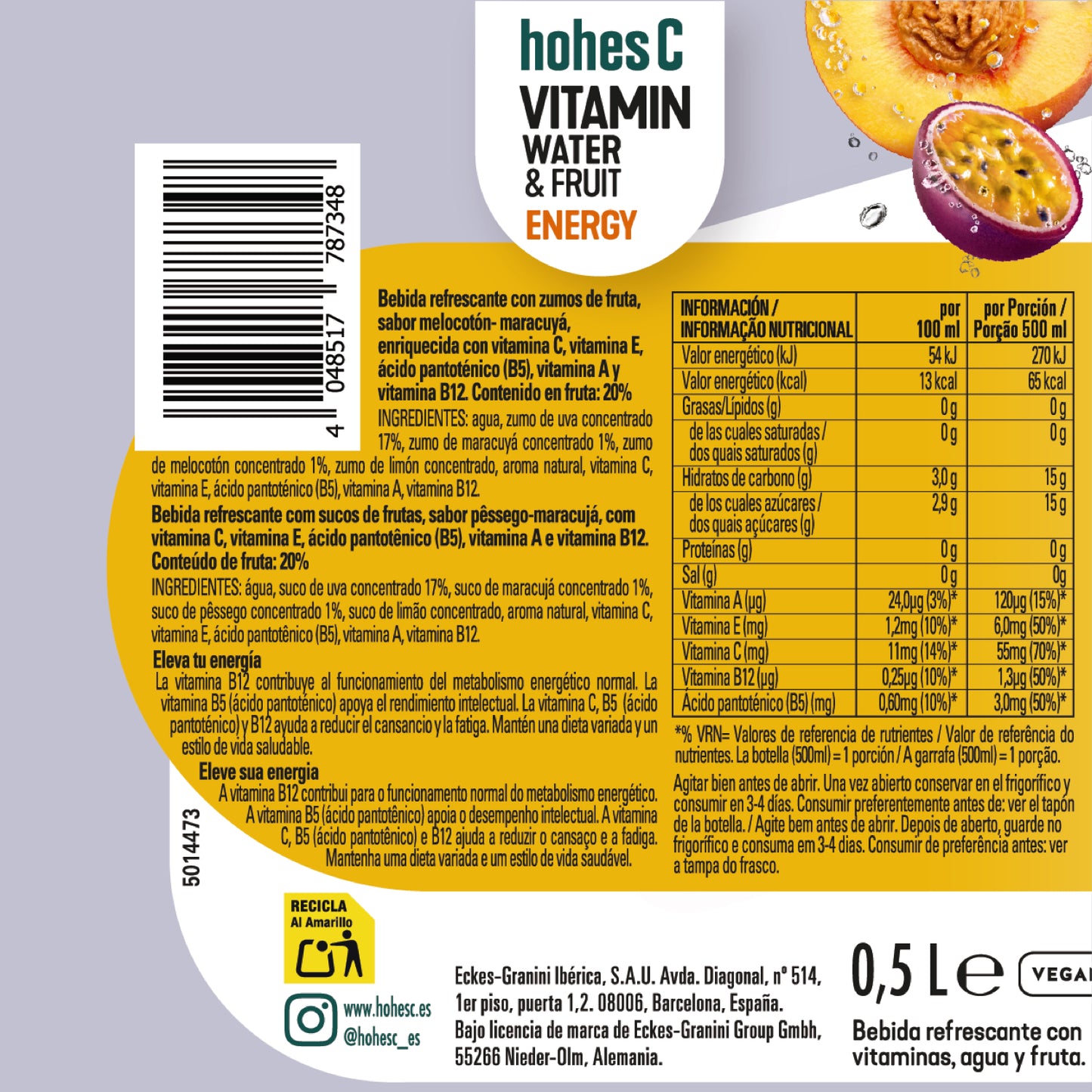 hohes C Pack de 3 sabores - Vitamin Water  - Pack de 6 (6x0,5L)