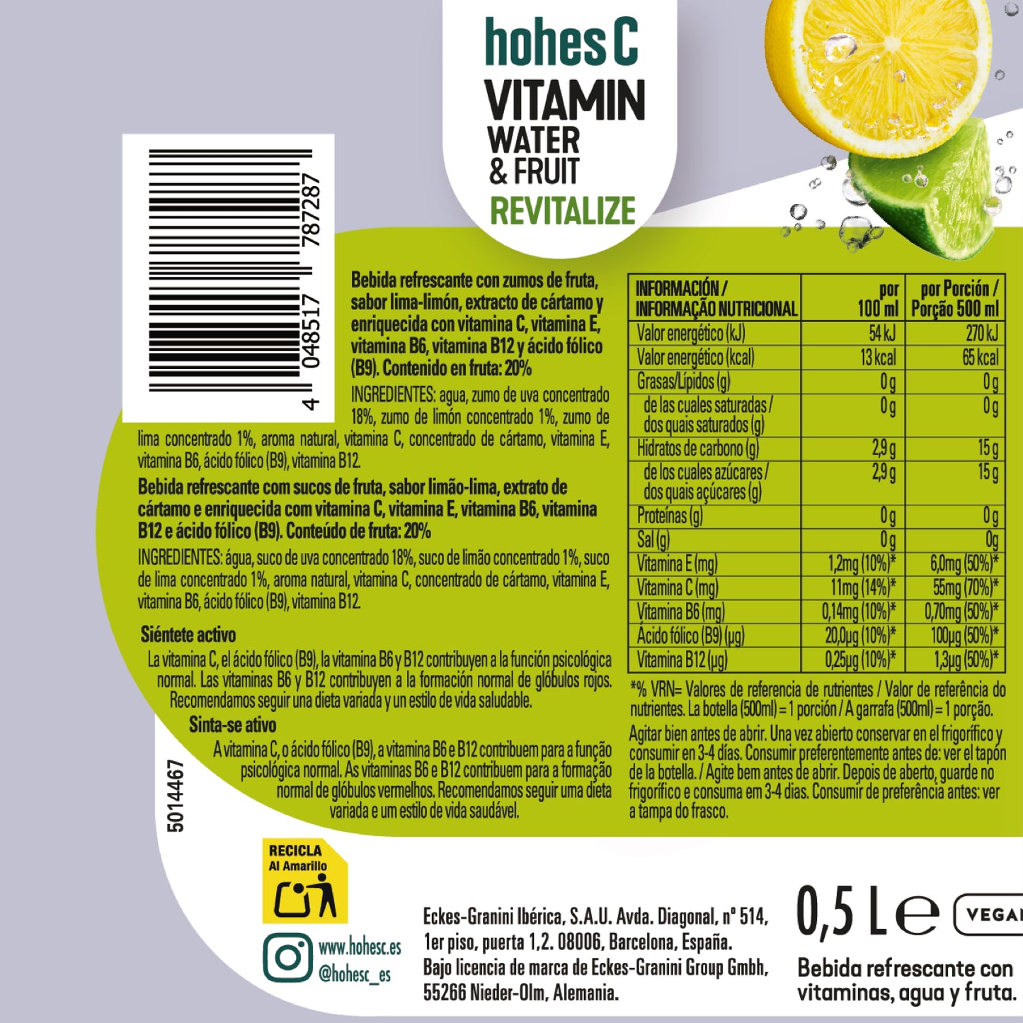 hohes C Pack de 3 sabores - Vitamin Water  - Pack de 6 (6x0,5L)