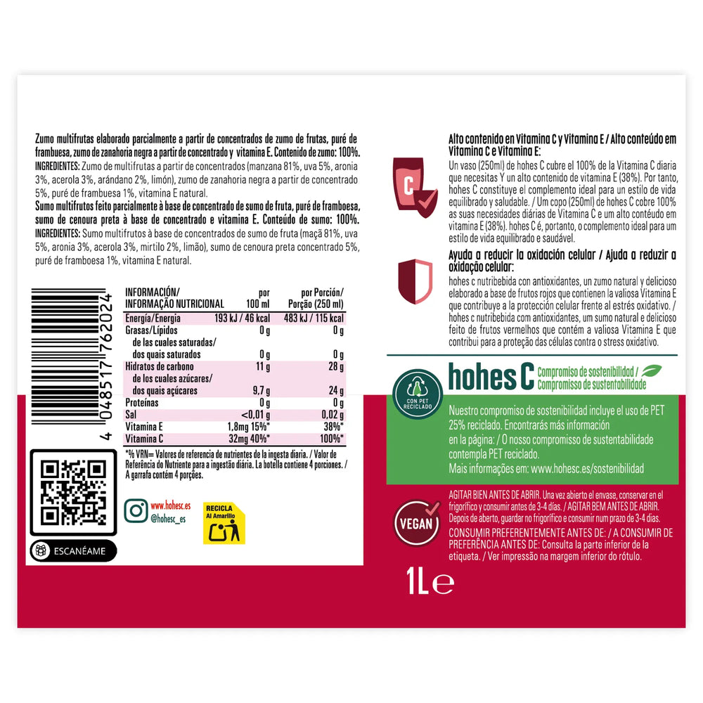 
                  
                    hohes C Pack 3 Sabores: Antiox, Calcio y Hierro - Pack de 6 (6x1L)
                  
                