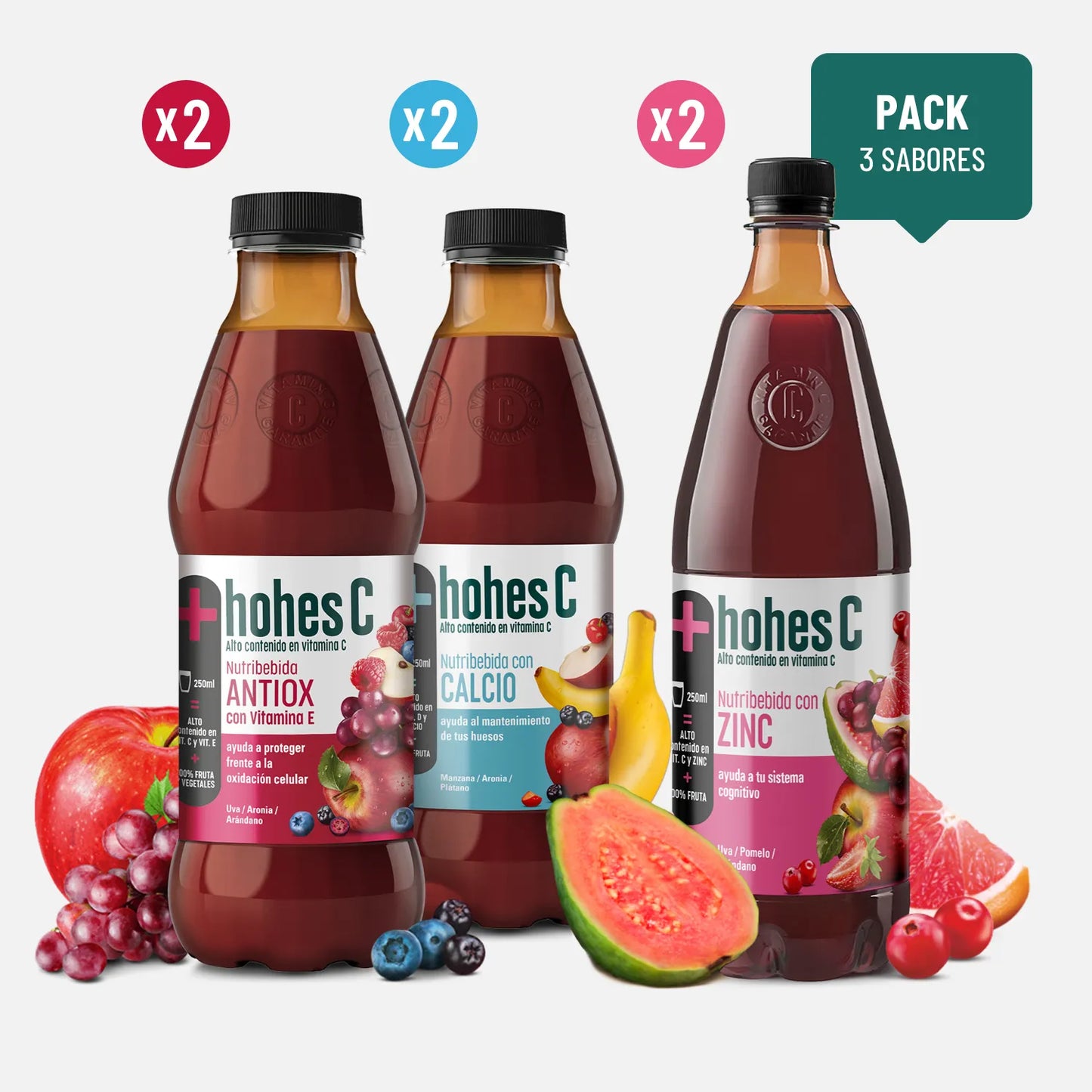 hohes C Pack 3 Sabores: Antiox, Zinc y Calcio - Pack de 6 (6x1L)