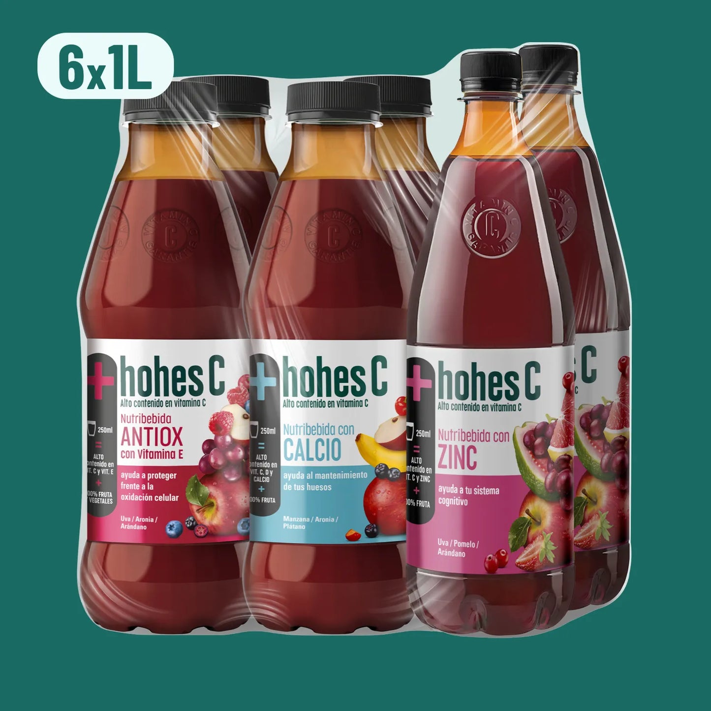 hohes C Pack 3 Sabores: Antiox, Zinc y Calcio - Pack de 6 (6x1L)