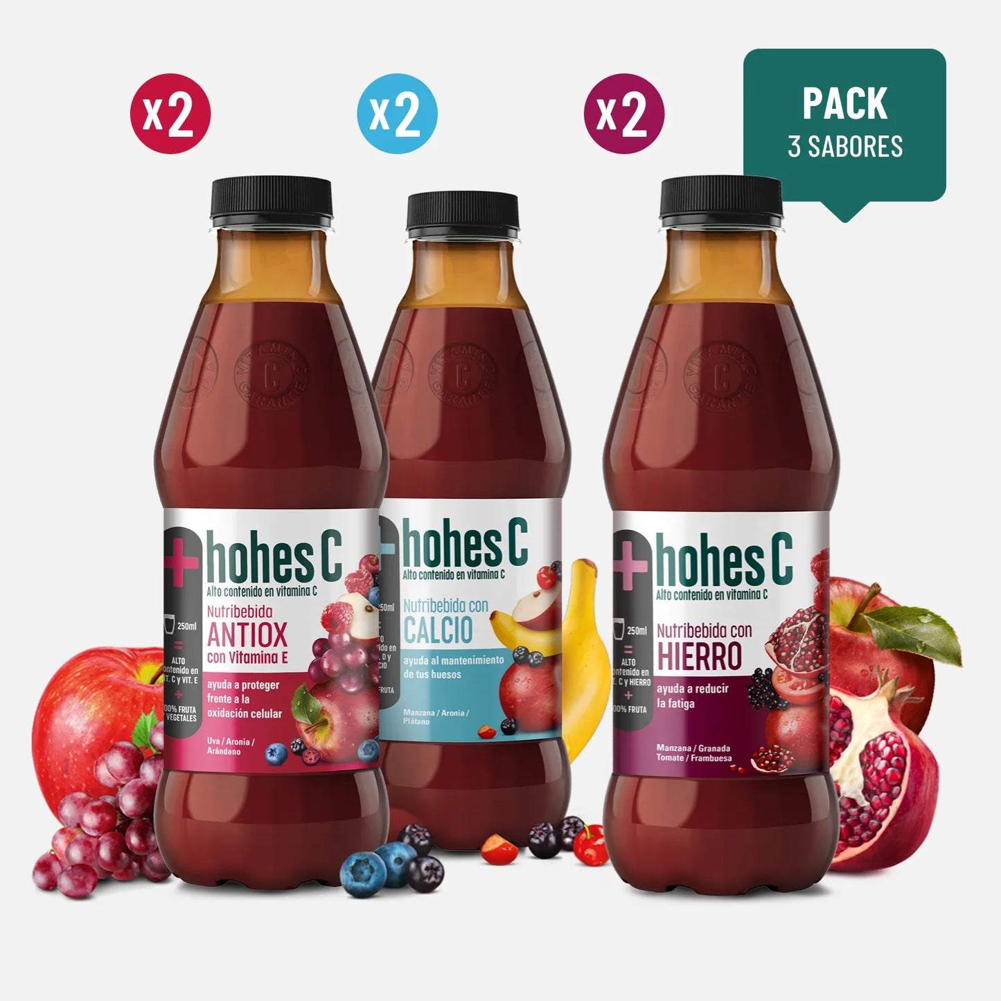 hohes C Pack 3 Sabores: Antiox, Calcio y Hierro - Pack de 6 (6x1L)