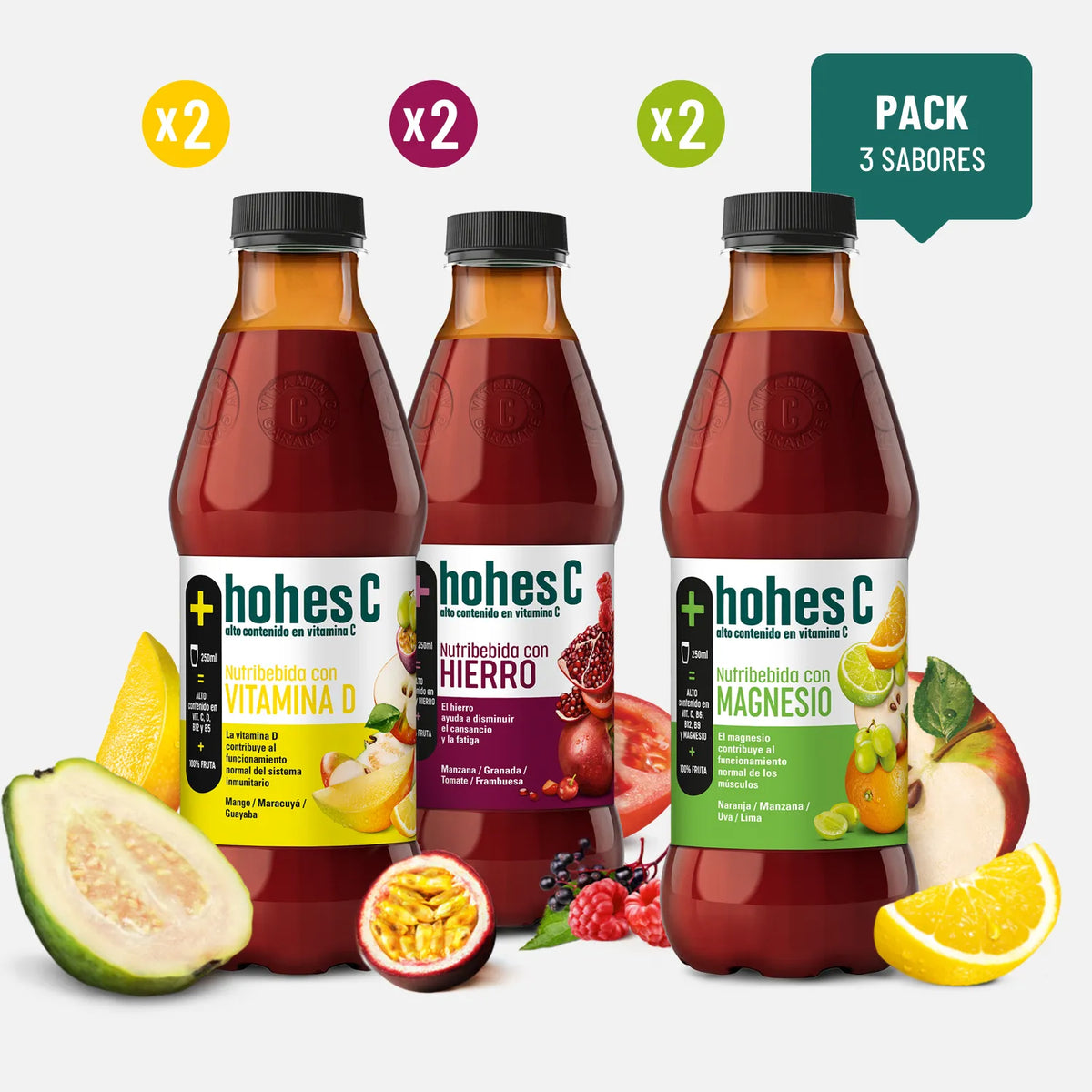 hohes C Pack 3 Sabores: Hierro, Vitamina D y Magnesio - Pack de 6 (6x1L)
