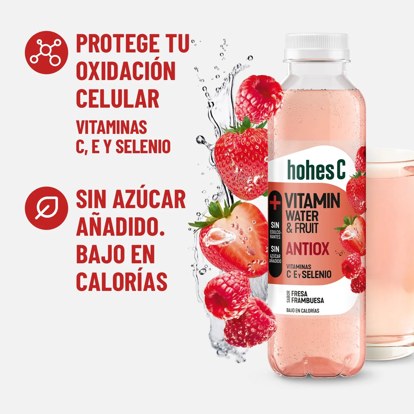 hohes C Vitamin Water Antiox - Fresa y Frambuesa - Pack de 6 (6x0,5L)