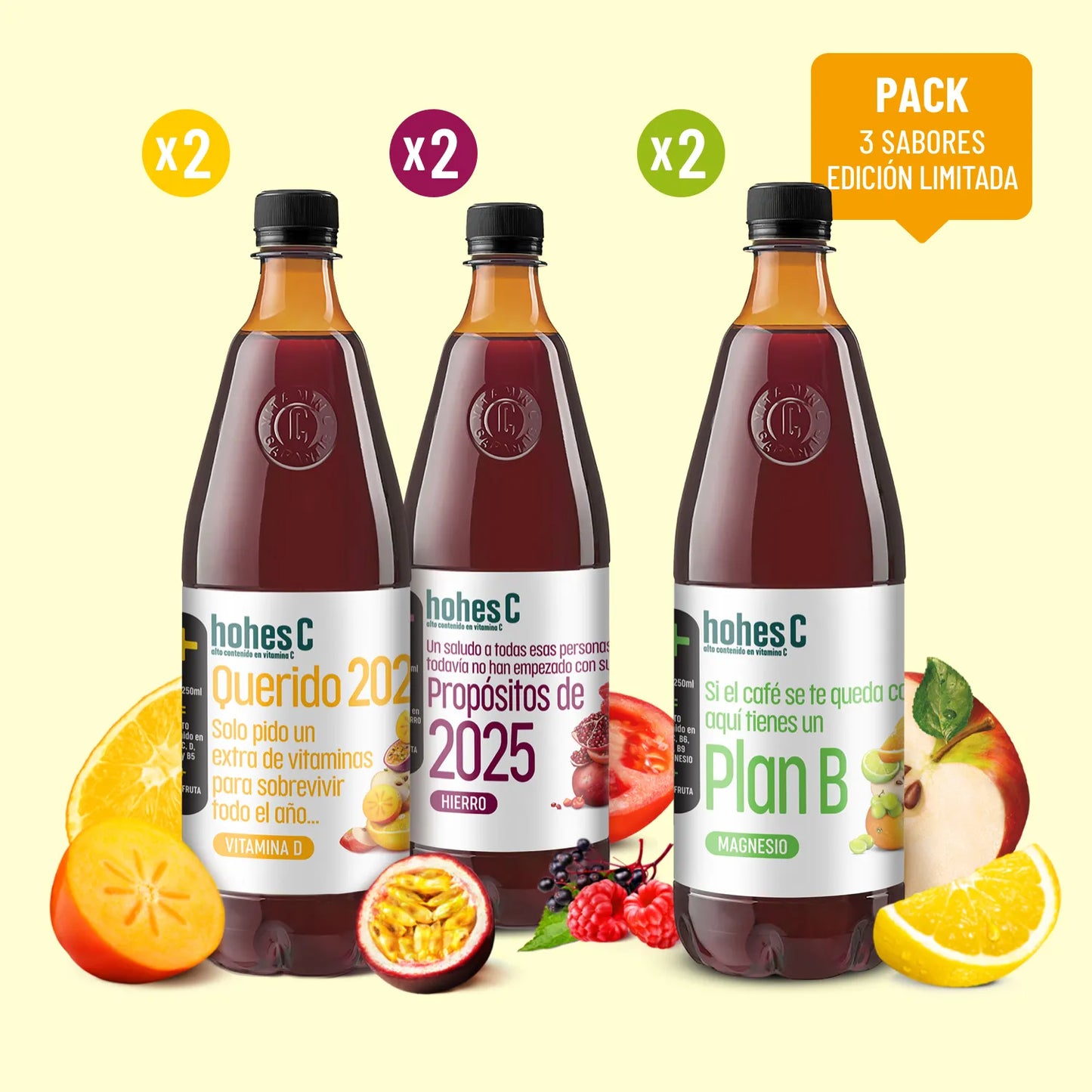hohes C Pack 3 Sabores: Hierro, Vitamina D y Magnesio - Pack de 6 (6x1L)